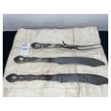 Vintage sterling silver - 2 carving knives & fork