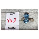 14k blue topaz / diamond ring - flower shaped