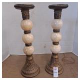 Vintage onyx and metal candle 13 1/2 tall