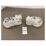 Two Elizabeth Arden cat trinket boxes