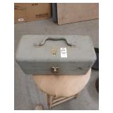 Vintage metal box and wooden stool