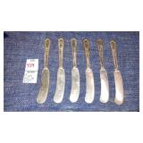 (6) sterling hallmarked butter spreader knives,