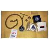 Masonic watch fob & chain, pins