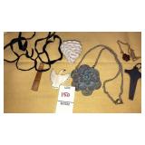 Ivory bird pin, coral pin, crosses, stone signed