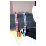 Blue & red gem tennis style bracelets w/ safety