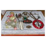 Vintage and other pins, keychain and barrette