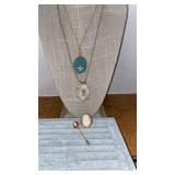 Cameo necklaces, pin and stick pin. Franklin Mint