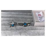 2 Sterling Indian jewelry turquoise pins