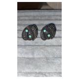 Filigree silver?? Turquoise?? Clip earrings