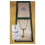 Art Nouveau amber gem drop pendant necklace in