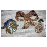 (3) colored rhinestone pin brooches