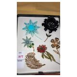 Vintage floral pins, Monet feather brooch