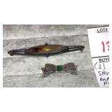 (2) sterling antique pins w/ gems