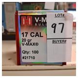 Hornady V-max bullets  17 cal,20 gr (100) new in