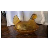 Amber Glass Hen on a Nest