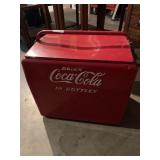 Vintage Coca-Cola metal cooler in bright red