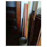 Crock, and yardstick lot, John Deere etc.