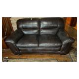 Brown Leather Love Seat - Attached Cushions70 w