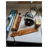 Bear, napkin holder, and misc household lot