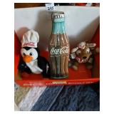 Coca-Cola lot of tins and stuffed animals