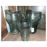 2 Libbey Coca-Cola green pebbled glass pitchers &