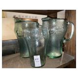 2 Libbey Coca-Cola green pebbled glass pitchers &