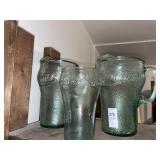2 Libbey Coca-Cola green pebbled glass pitchers &
