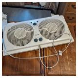 2 wooden serving trays, Holmes window fan