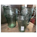 2 Libbey Coca-Cola green pebbled glass pitchers &