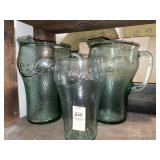 2 Libbey Coca-Cola green pebbled glass pitchers &