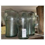 2 Libbey Coca-Cola green pebbled glass pitchers &