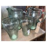 2 Libbey Coca-Cola green pebbled glass pitchers &