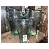 2 Libbey Coca-Cola green pebbled glass pitchers &