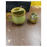 Vintage mustache mug and ceramic container lot