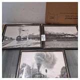 3 framed train photos