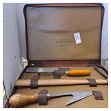 Vintage farrier tool kit in a leather case, the