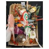Tray lot of vintage Christmas ornaments etc.