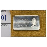 .999 Pure Fine Silver Bar 25 grams