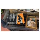 Shelf with glue gun, picture frames, trinket box,