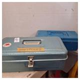 vintage toolbox  with antique electrical supplies