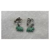 Set of Turquoise Carved Bear Earrings