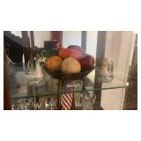 Vintage Stone Fruit w plate and 2 Swan Figurines