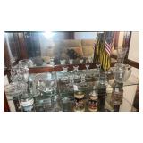 Shelf lot of Mostly Crystal Candle holders and