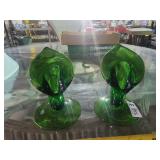 Cambridge Emerald lily candell sticks glass 6in.