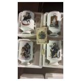 4 Norman Rockwell Porcelain Pedestal Mugs & card