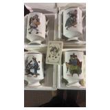 4 Norman Rockwell Porcelain Pedestal Mugs & card