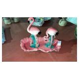 MCM Ceramic Flamingo Figurines and Tray