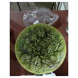 Vintage platter and green leaf bowl 14-1/2 wide