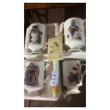 4 Norman Rockwell Porcelain Pedestal Mugs & card