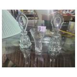 2 perfume bottles & glass